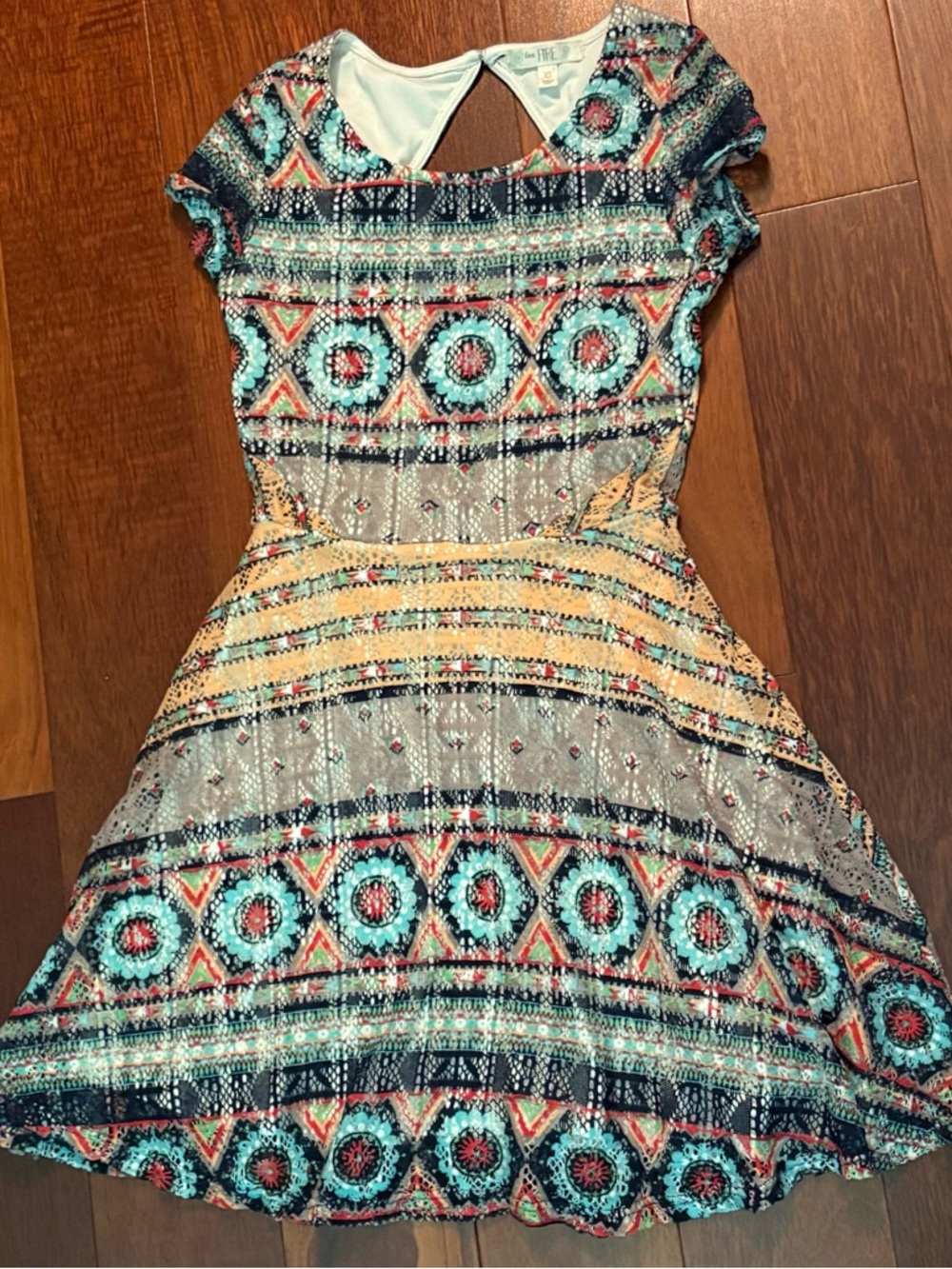 Love Fire Fit & Flare Dress Size XS Boho Cap Sleeve Crochet Lined Festival